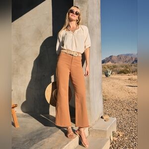 MARINE LAYER Bridget Full Length Pant Tobacco Women's 10 Raw Hem